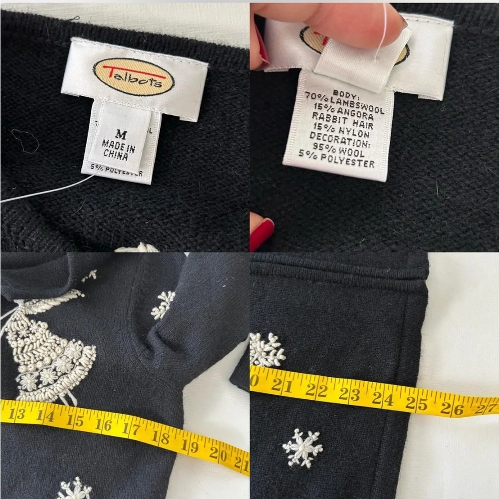 Vintage 1990s Talbots Black and white snow angel wool cardigan sweater size M - Picture 8 of 8